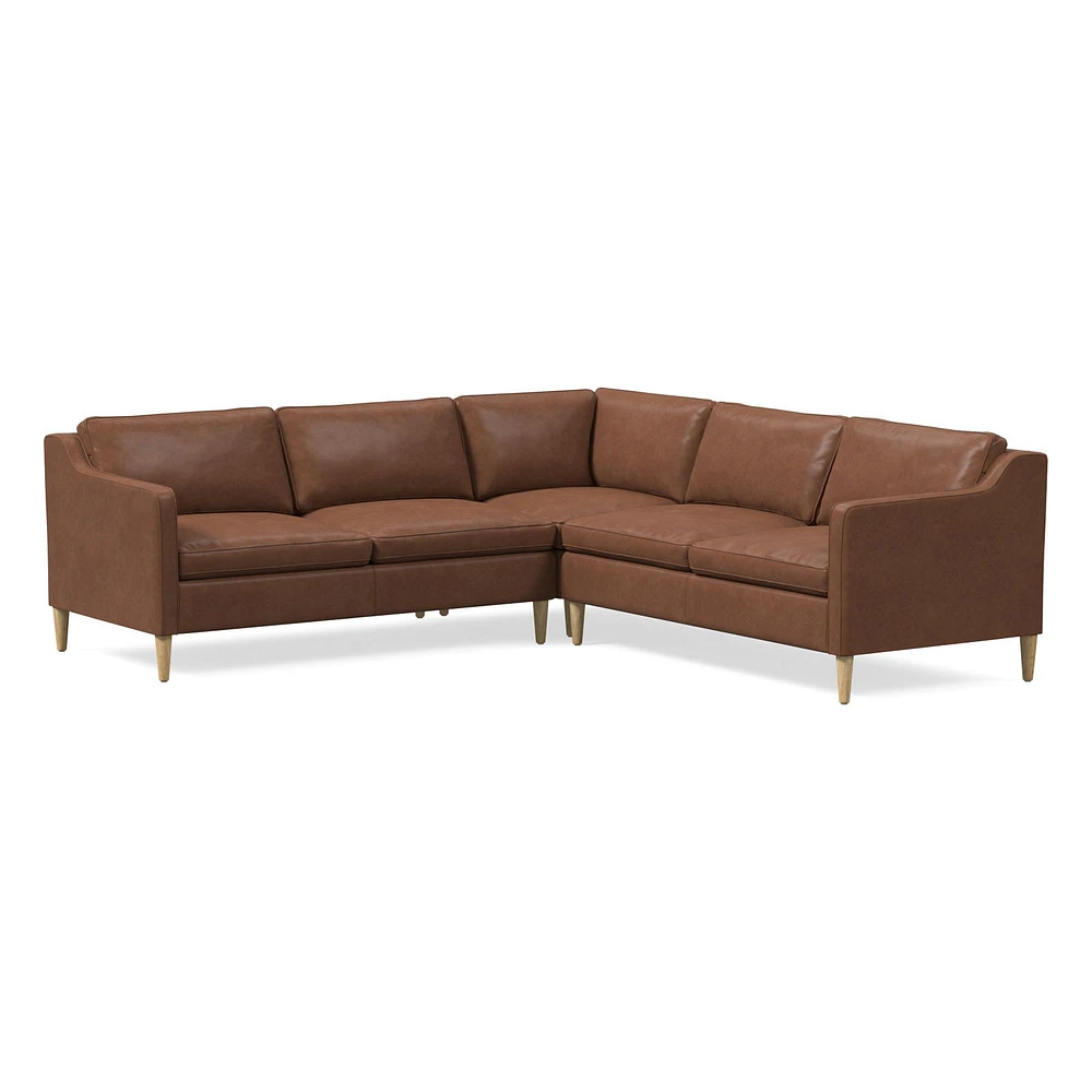 Hamilton 88" 3-Piece Sectional, Ludlow Leather, Gray Smoke, Almond