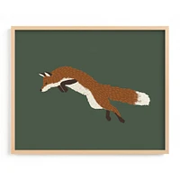 Leaping Fox, White Wood Frame, 14"x11"