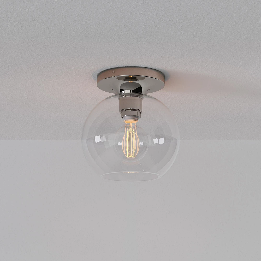 Sculptural Flush Mount Antique Brass Clear Glass Globe 6.5