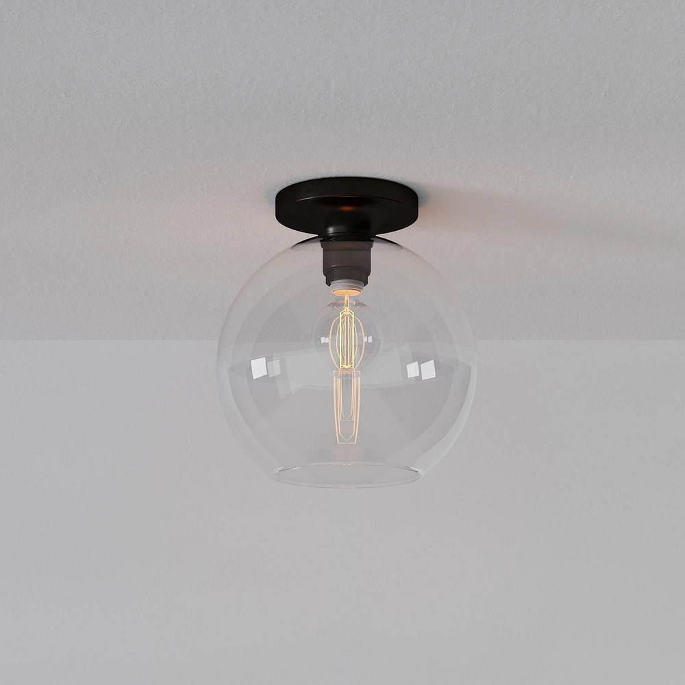 Sculptural Flush Mount Antique Brass Clear Glass Globe 6.5