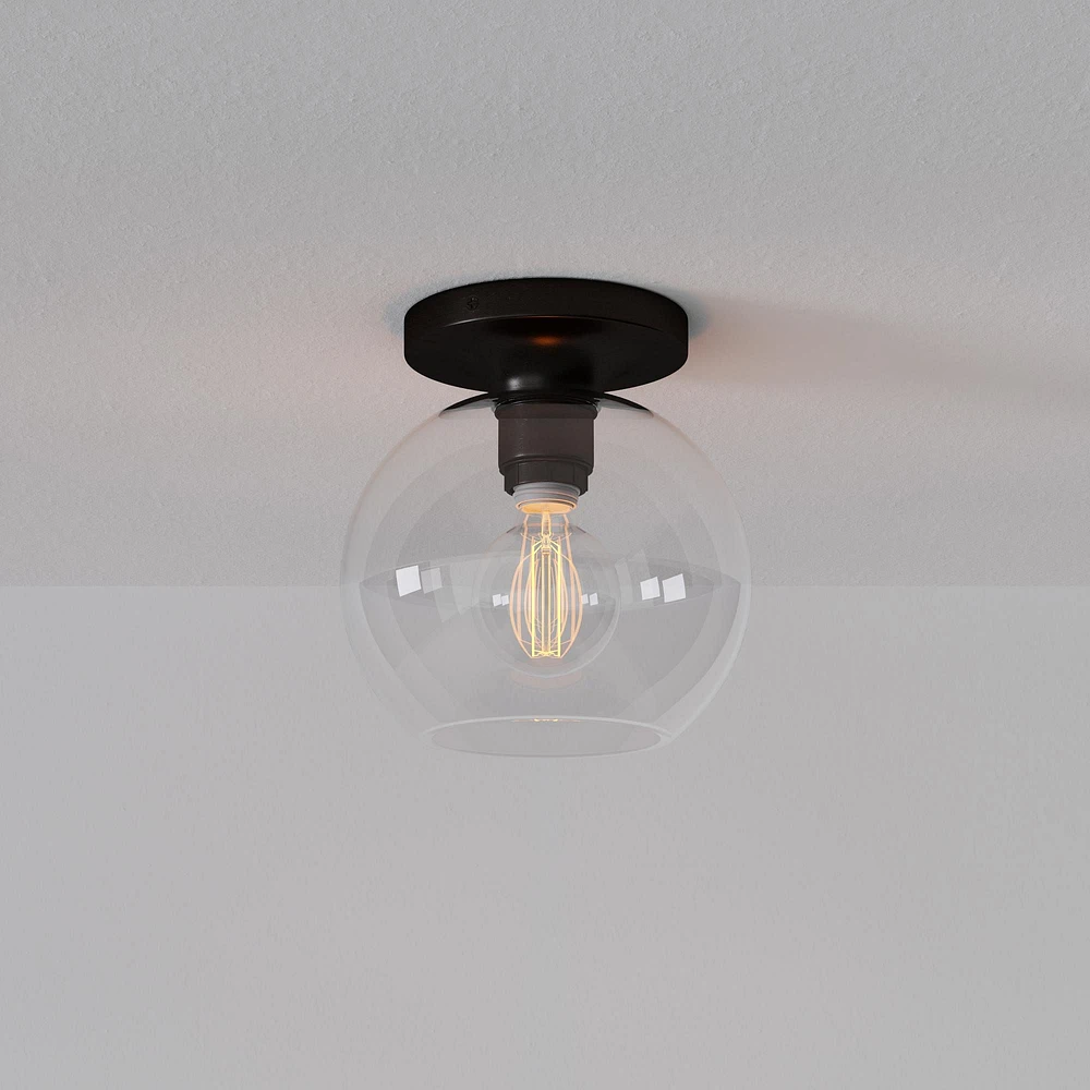 Sculptural Flush Mount Antique Brass Clear Glass Globe 6.5