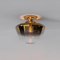 Sculptural Glass Geo Flush Mount, 8", Gold Ombre Shade, Brass Canopy