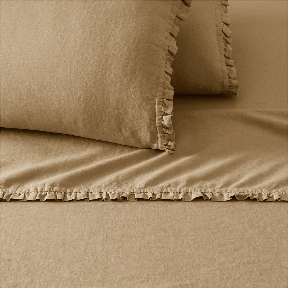 European Flax Linen Ruffle Sheet Set, Full, White