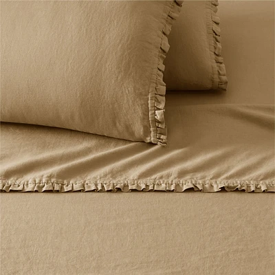 European Flax Linen Ruffle Sheet Set, Full, White