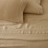 European Flax Linen Pom Sheet Set, Full, White