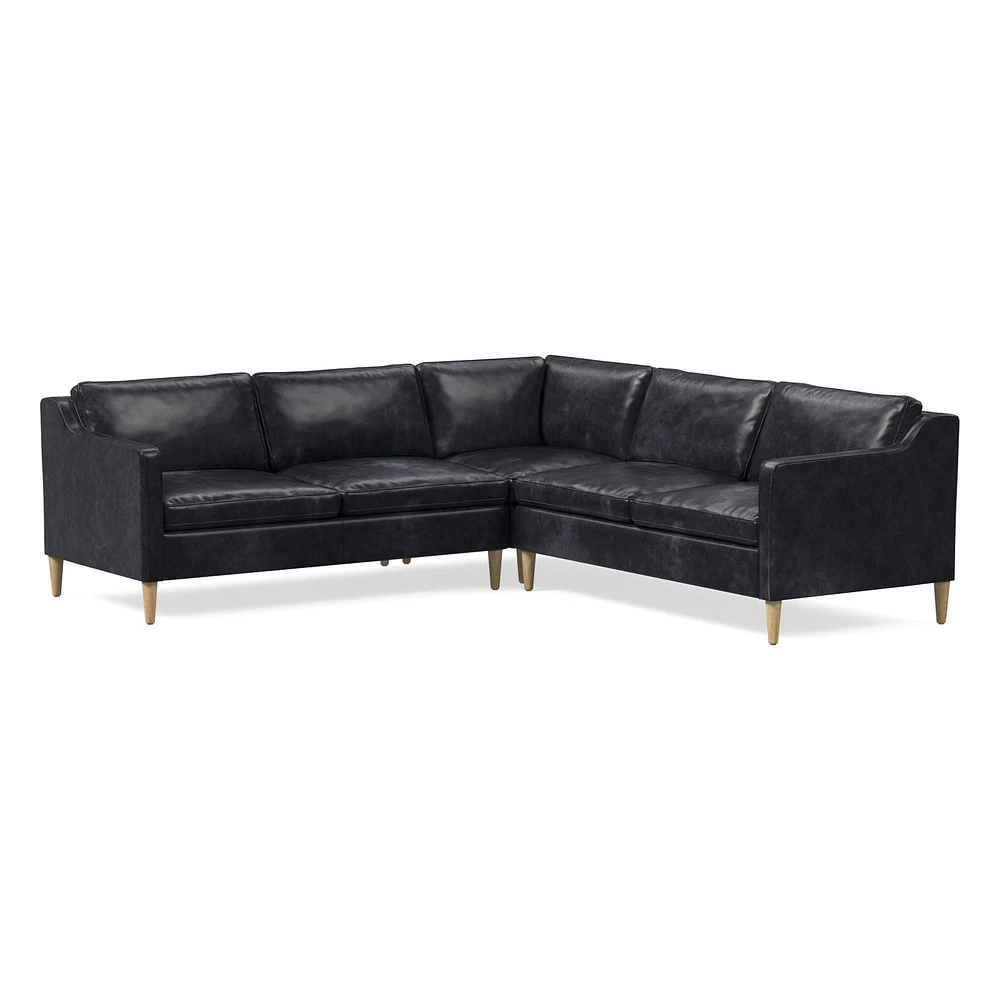 Hamilton 88" 3-Piece Sectional, Ludlow Leather, Gray Smoke, Almond