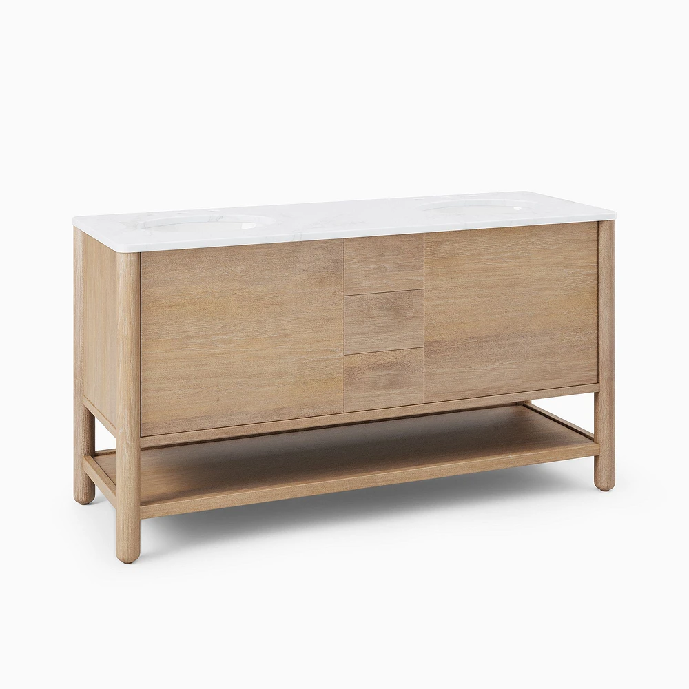 Hargrove 60" Double Bath Vanity, Dune, White Marble Top, Hardware Included