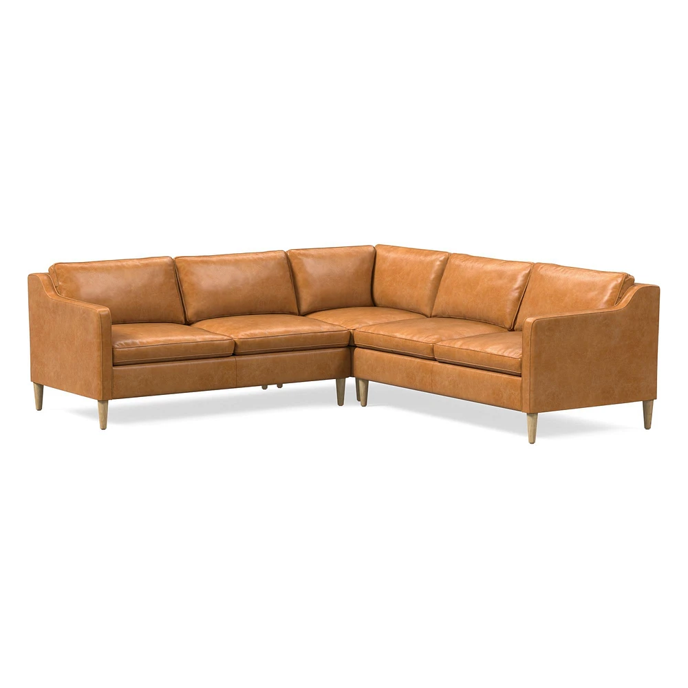 Hamilton 88" 3-Piece Sectional, Ludlow Leather, Gray Smoke, Almond