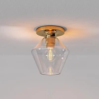 Sculptural Flush Mount Antique Brass Clear Glass Geo  (7")