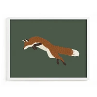 Leaping Fox, White Wood Frame, 14"x11"