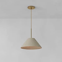 Sculptural Pendant Antique Brass Natural Linen Tapered Cone  (18")