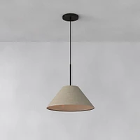 Sculptural Pendant Antique Brass Natural Linen Tapered Cone  (18")