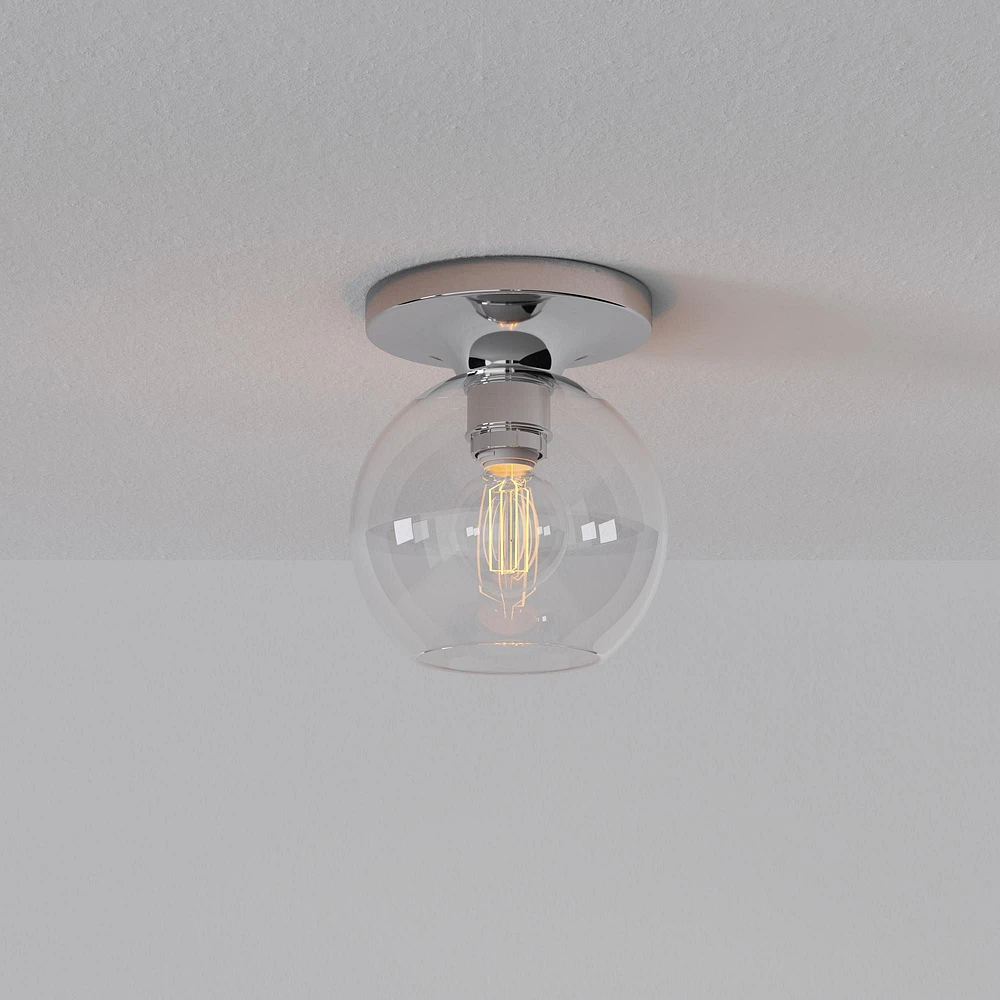 Sculptural Flush Mount Antique Brass Clear Glass Globe 6.5