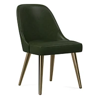 Mid-Century Upholstered Dining Chair, Saddle Leather, Nut, Oil Rubbed Bronze