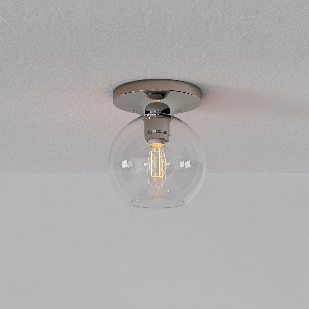 Sculptural Flush Mount Antique Brass Clear Glass Globe 6.5