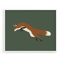 Leaping Fox, White Wood Frame, 14"x11"