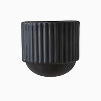 Fluted Ceramic Wallscape Planter, Small, 4.3"W x 3.5"D 4.3"H, Black