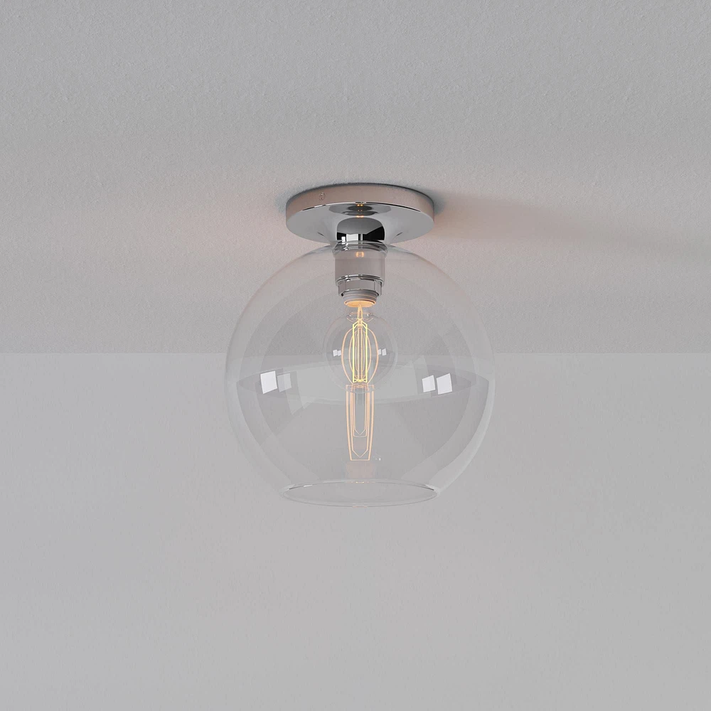 Sculptural Flush Mount Antique Brass Clear Glass Globe 6.5