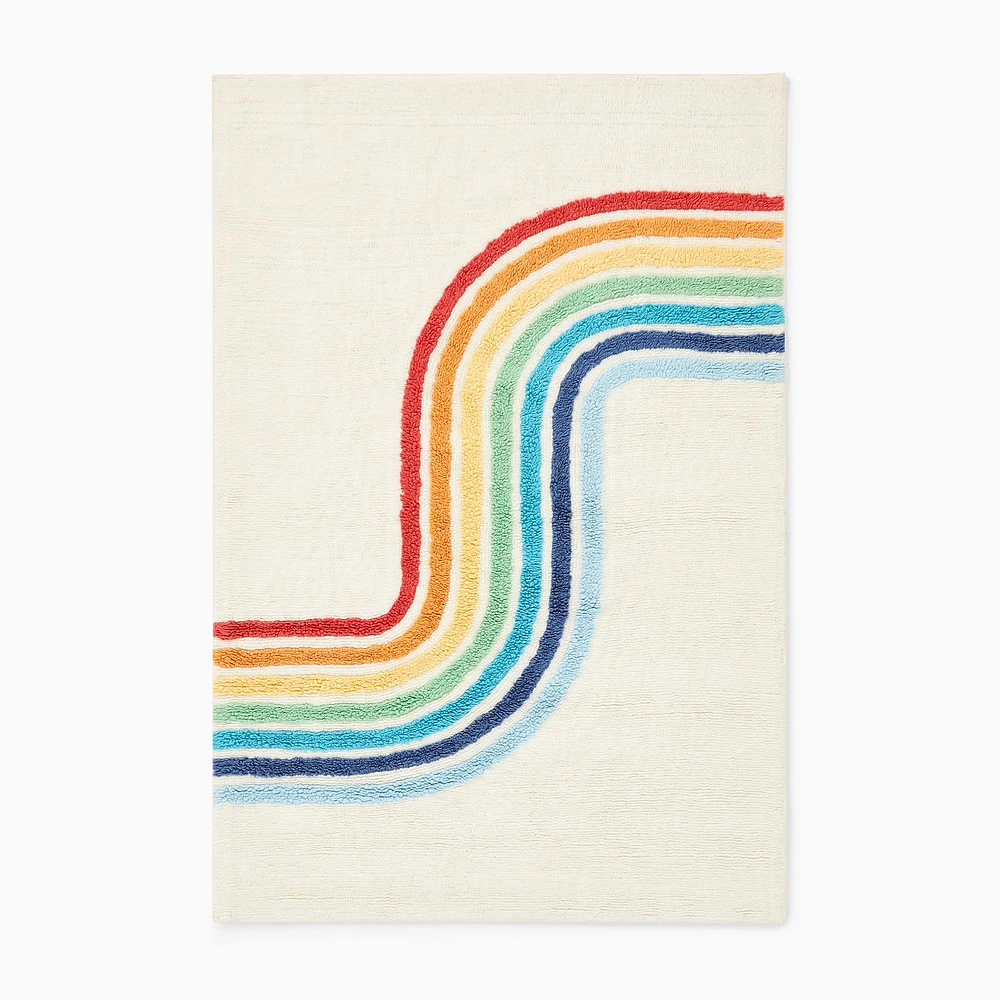 Washable Retro Wave Rug, Antique White, 4x6