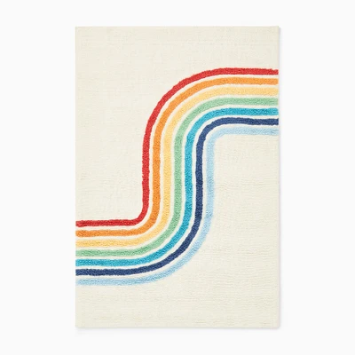 Washable Retro Wave Rug, Antique White, 4x6