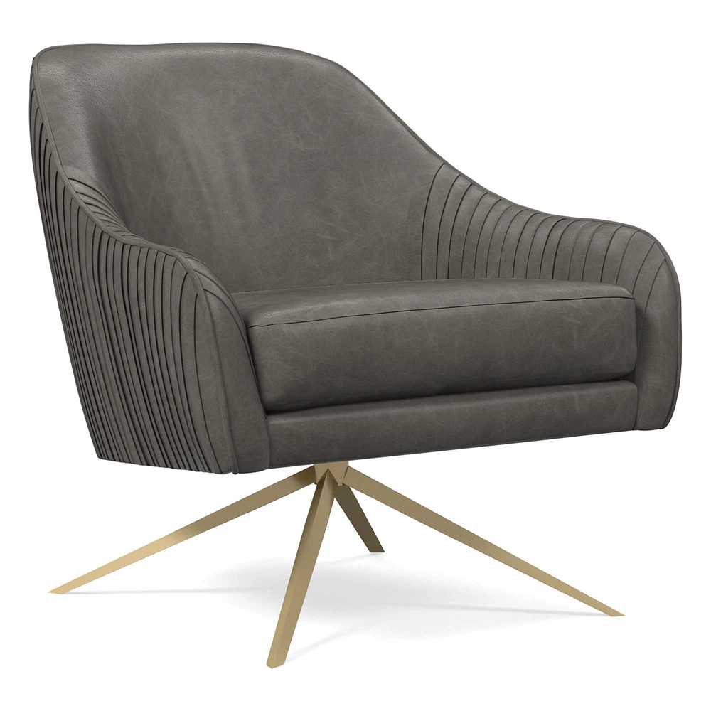 Roar & Rabbit Swivel Chair, Poly, Saddle Leather, Nut, Antique Brass