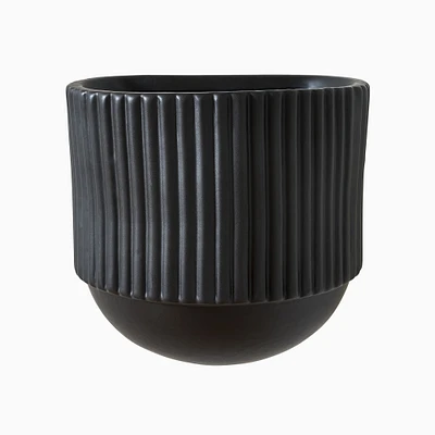 Fluted Ceramic Wallscape Planter, Small, 4.3"W x 3.5"D 4.3"H, Black