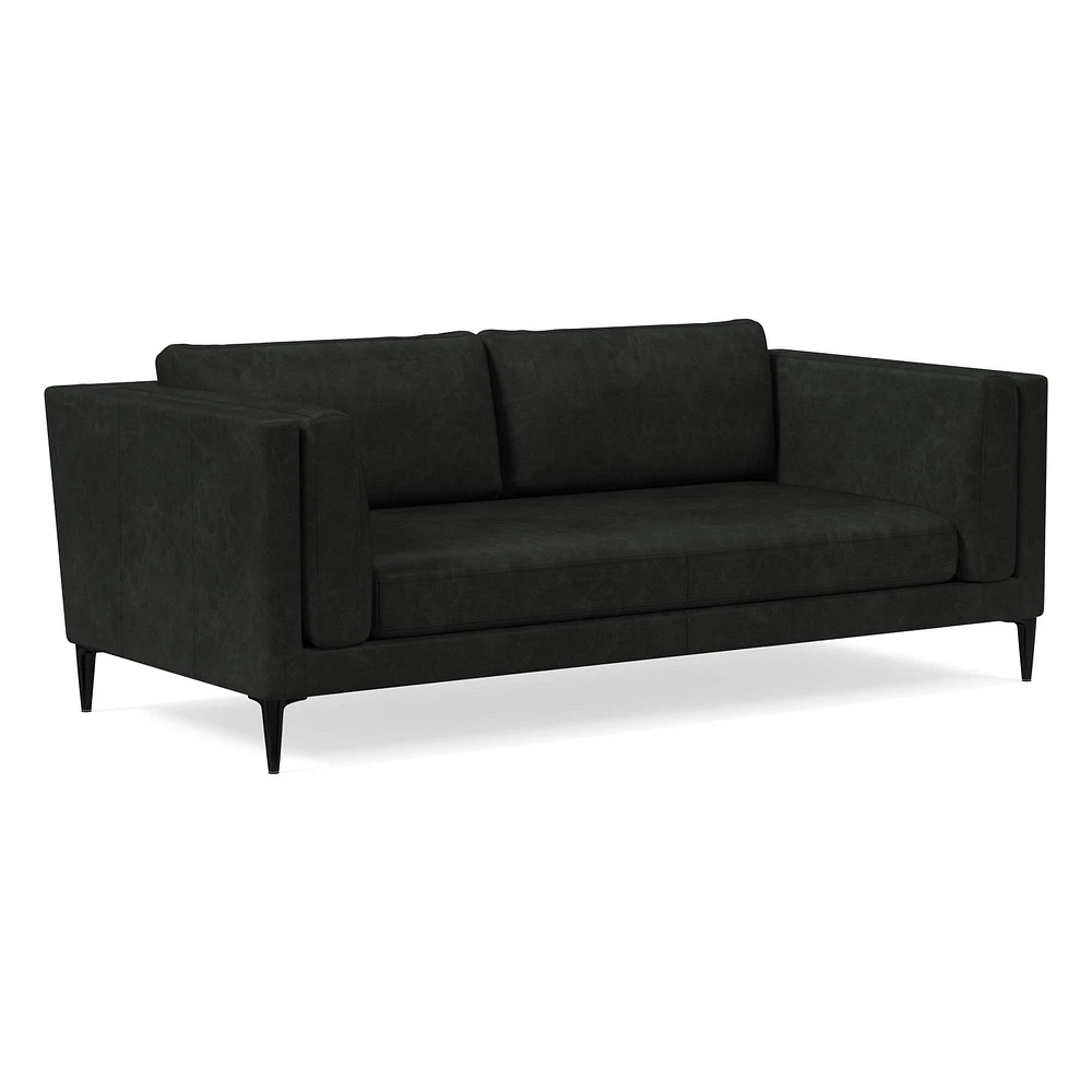 Anton 96" Sofa, Saddle Leather, Nut, Polished Dark Pewter