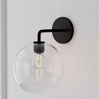 Sculptural Sconce Canopy, Globe Mini, Clear, Matte Black,  6.5"