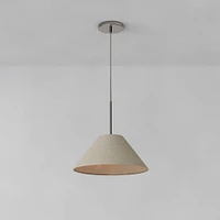 Sculptural Pendant Antique Brass Natural Linen Tapered Cone  (18")