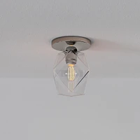 Sculptural Flush Mount Antique Brass Clear Glass Faceted  5.5"