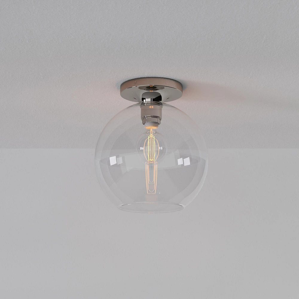 Sculptural Flush Mount Antique Brass Clear Glass Globe 6.5