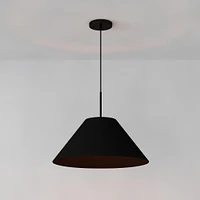 Sculptural Pendant Antique Brass Black Linen Tapered Cone  (25")