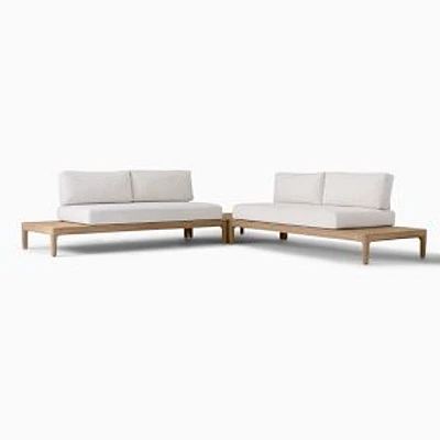 Catalina Outdoor 3-Piece L-Shaped Sectional with Table, Reef, Slub Weave, Shore