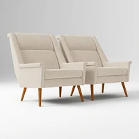 Carlo Highback Chair, Poly, Yarn Dyed Linen Weave, Alabaster, Pecan