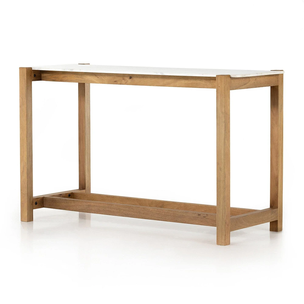 Penni Bar Table, Auburn Mango-Honed White Marble-Bar