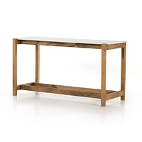 Penni Bar Table, Auburn Mango-Honed White Marble-Bar