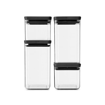 Tasty+ Stackable Canisters, Set of 3, Light Gray, 2 x 1.6 Quart (1.5L) and 1 3.7 (3.5L)