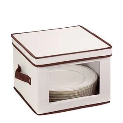 Honey Can Do Collection Dinnerware Storage Box, Natural/Brown, 12x12