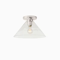 Sculptural Flush Mount Antique Brass Clear Glass Cone  (8")