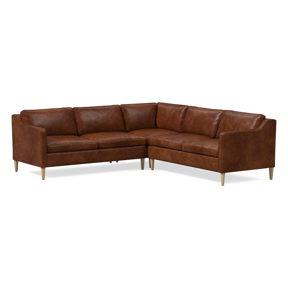 Hamilton 88" 3-Piece Sectional, Ludlow Leather, Gray Smoke, Almond