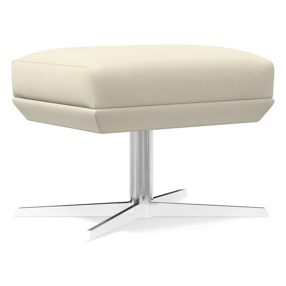 Chip & Dent: Austin Swivel Ottoman, Poly, Sierra Leather, Snow, Polished Nickel