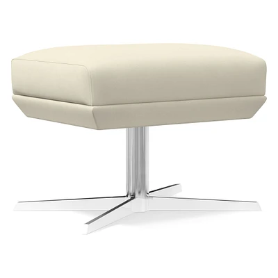 Chip & Dent: Austin Swivel Ottoman, Poly, Sierra Leather, Snow, Polished Nickel