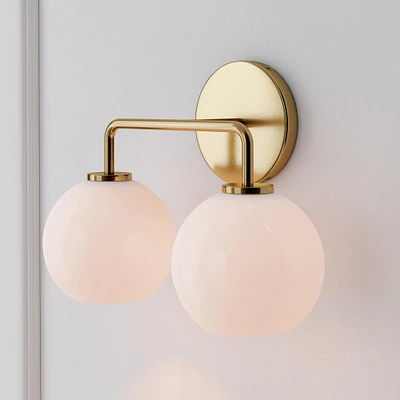 Sculptural 2-Light Sconce, Globe Mini, Milk, Chrome,