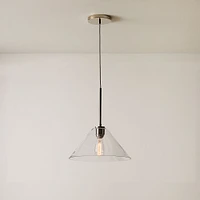 Sculptural Pendant Antique Brass Clear Glass Cone  (8")