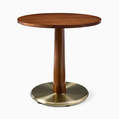 Walnut Restaurant Dining Table, 30" Round, Claire Base, Blackened Brass, on Beech