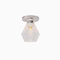 Sculptural Flush Mount Antique Brass Clear Glass Geo  (7")