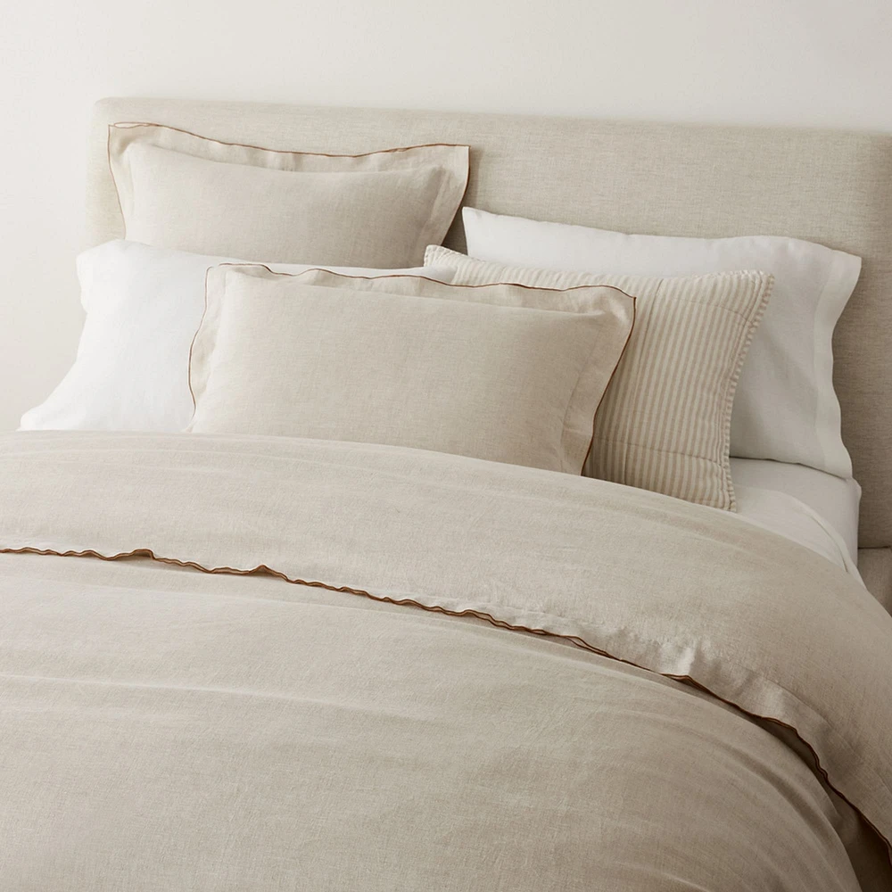 Open Box: Euro Linen Merrow Edge Duvet, F/Q, Natural Flax/Terracotta