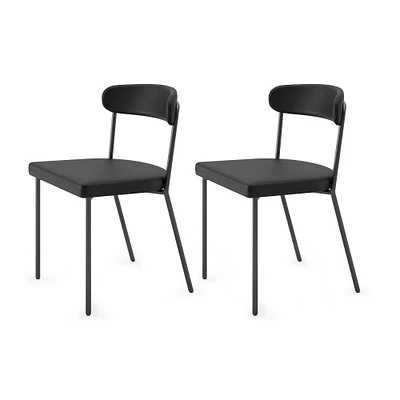 Isaac Café Chair, Leather, Charcoal, Matte Black, Set of 2