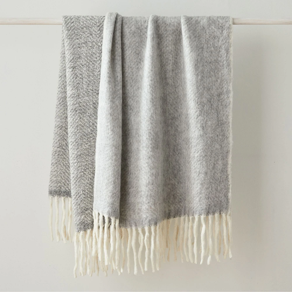 Brushed Herringbone Throw, Almond, Standard 50x60