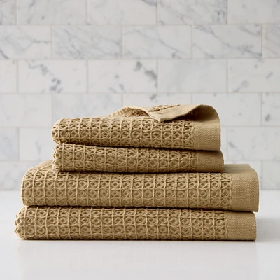 Plush Waffle Towel, Camel, Set of 4 (4 Bath Towels)